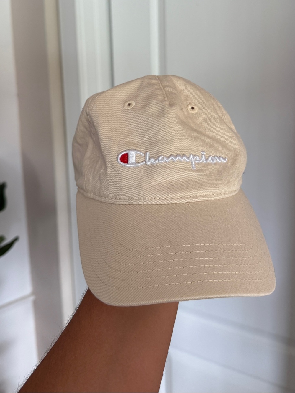 Champion Cream Embroidered Logo Baseball Cap